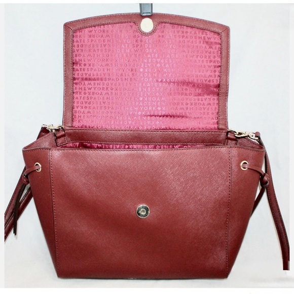 Kate Spade Maroon Leather Way Lilah Top Handle Bag, Card Holder, Dust Bag - Picture 13 of 15